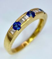 AN 18K YELLOW GOLD DIAMOND & SAPPHIRE BAND RING. 0.20ctw, size O, 3.6g total weight. Ref: SC 9037