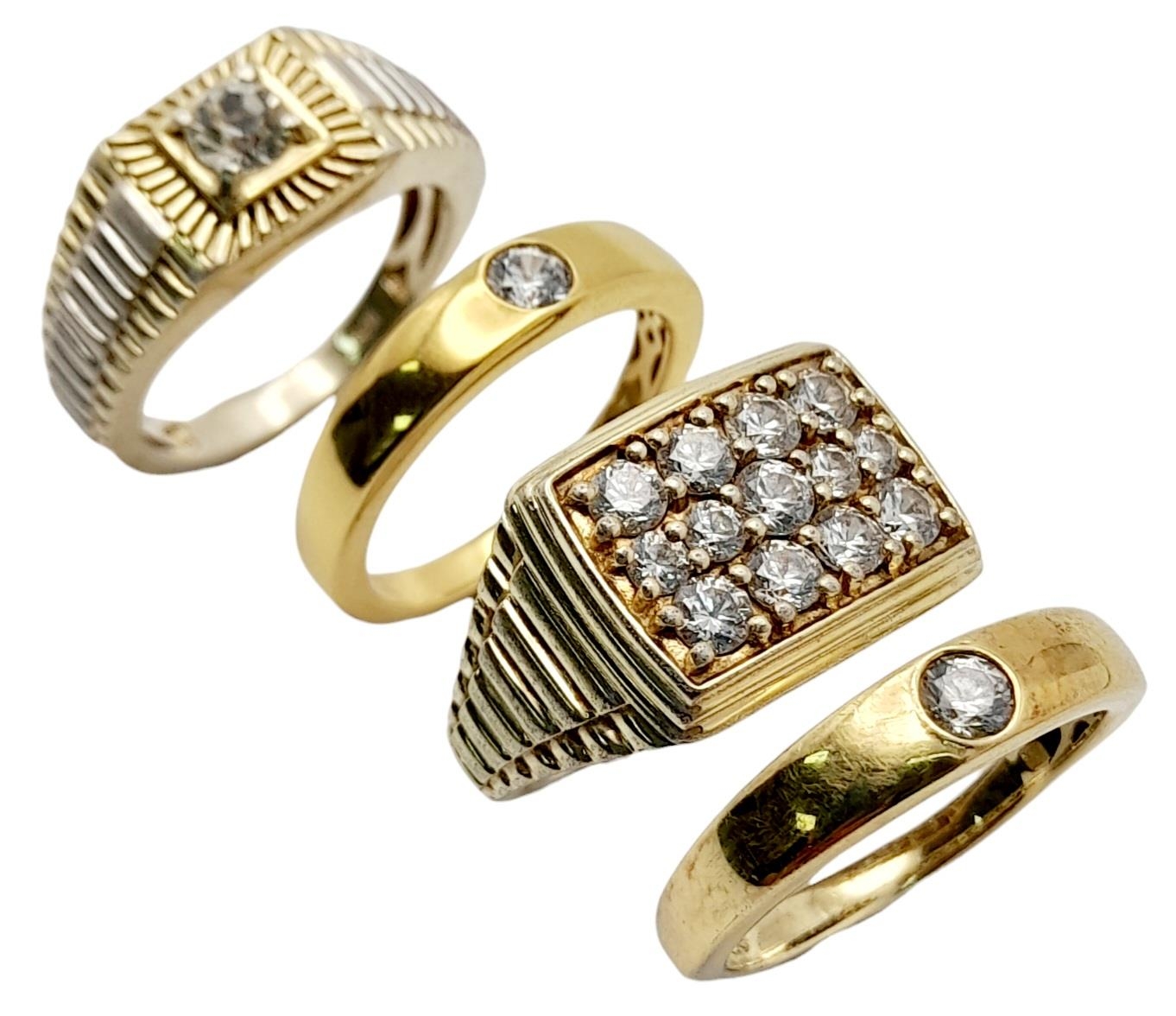 Four Different Style Gilded 925 Silver Rings. All size S.