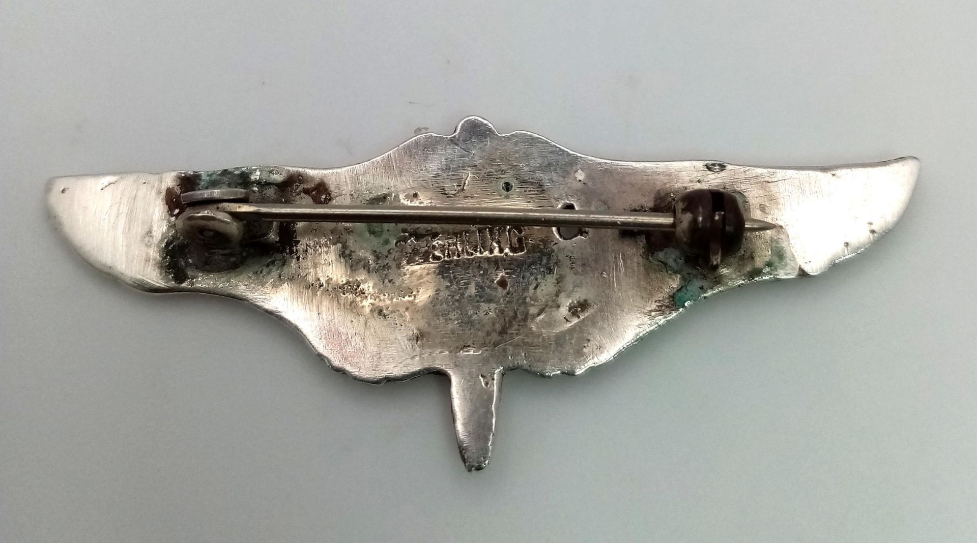 WW2 USAAF Stirling Silver Small Surgeons Wings. In Country Made in the Philippines. - Image 3 of 3