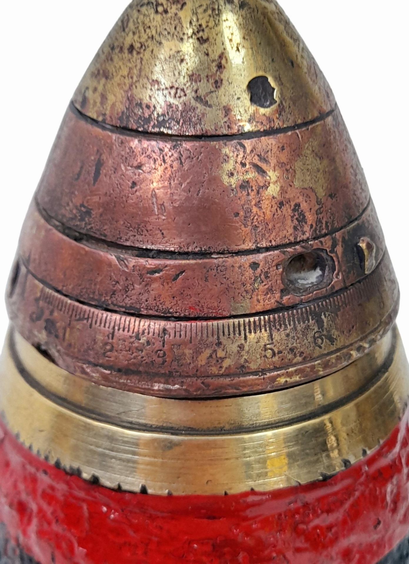 INERT WW1 Cutaway 18 Pdr Shrapnel Shell Projectile. Complete with Brass No 80 Time Fuse. UK MAINLAND - Bild 5 aus 5