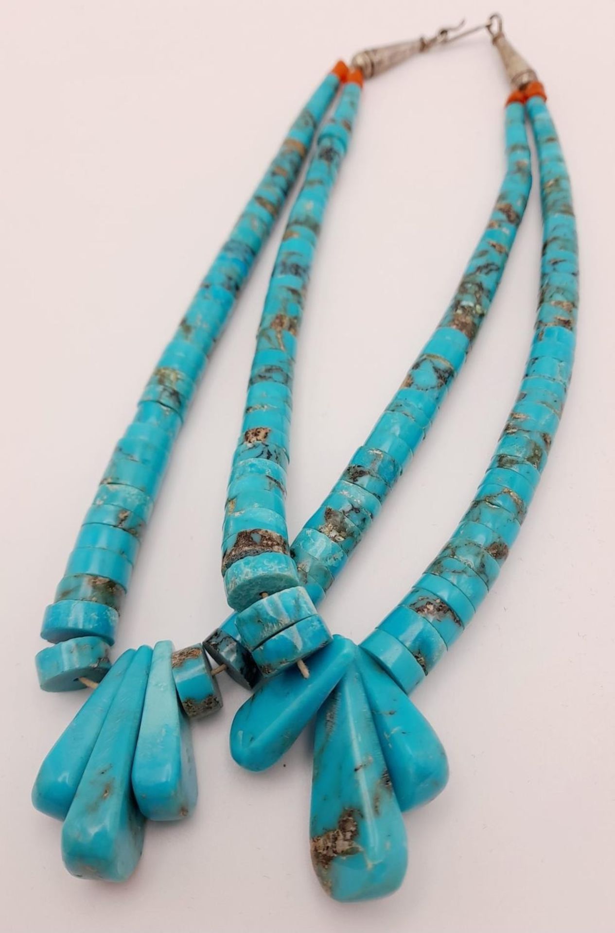 A Historically significant Navaho Native American turquoise and sterling silver double necklace. - Image 2 of 3
