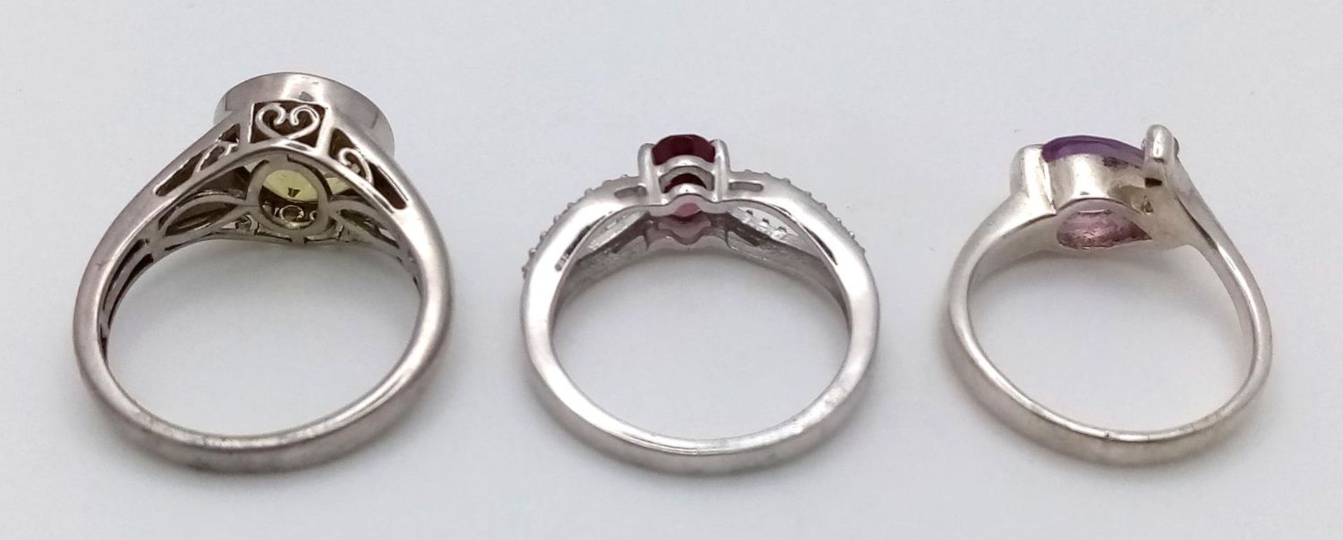 Three 925 Silver Different Style Stone Set Rings. Sizes: Q, N and P. - Bild 3 aus 4