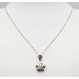 A 18ct White Gold Diamond Flower Necklace, 0.12ct diamond, 18” length, 12mm x 12mm pendant , 4.3g