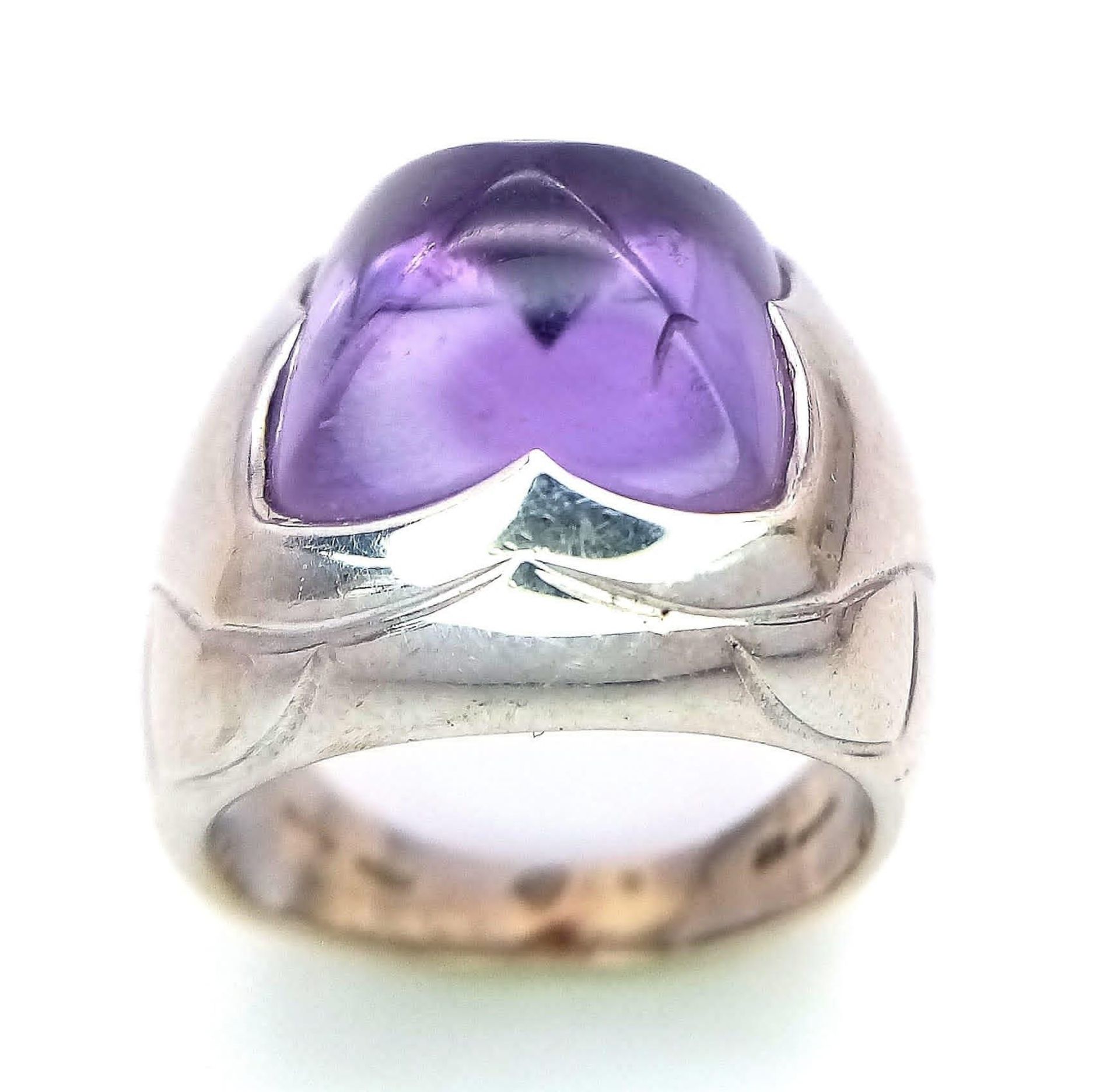 An 18K White Gold Bulgari Amethyst Pyramid Ring. Size K. 16.41g total weight. Ref: 016531 - Image 3 of 7