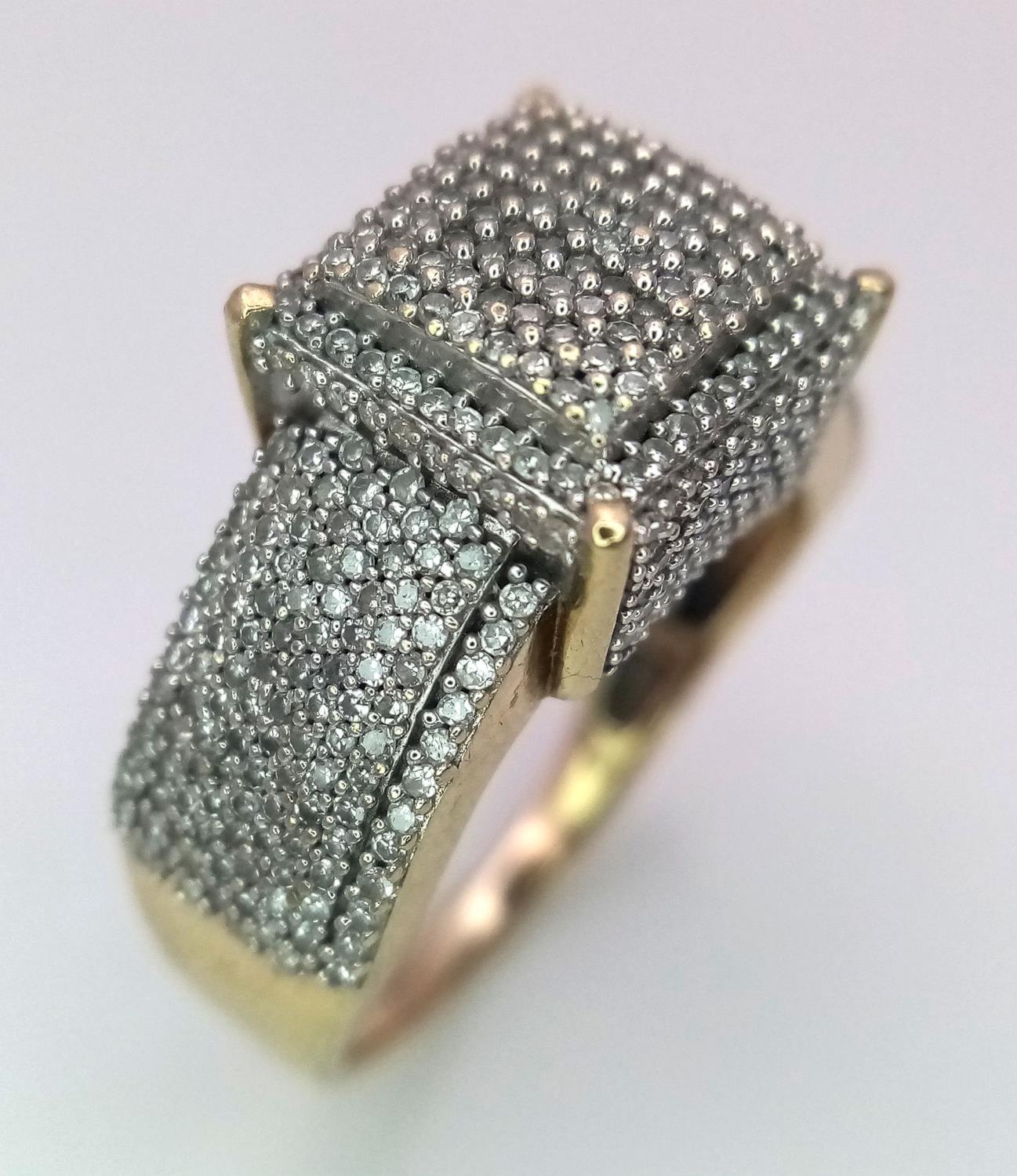 A 9ct Yellow Gold Pave Set Diamond Ring, over 2ct Diamonds, size P, 5.6g. ref: PWN3212 - Image 2 of 6
