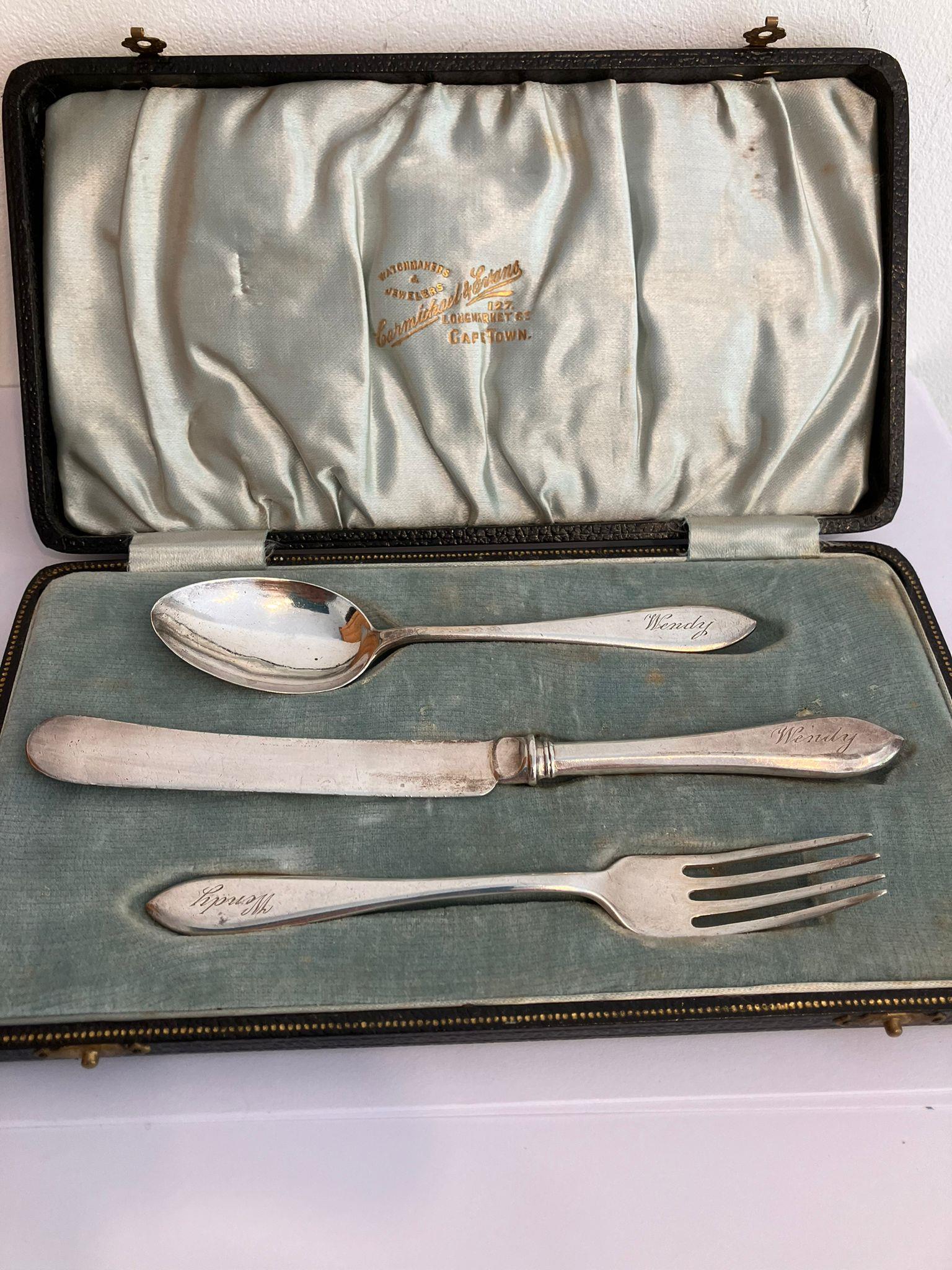 Antique SILVER FORK,KNIFE, & SPOON SET. Clear Hallmark for William Suckling, Birmingham 1937.