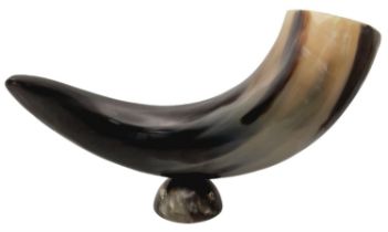 A Repro Resin Large Animal Horn with Libation Cup attached. 55cm horn