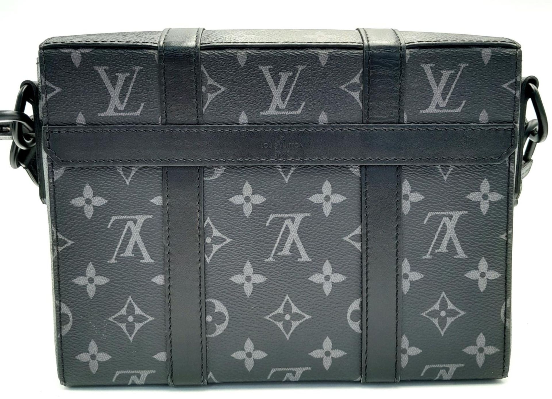 A Louis Vuitton Black Eclipse Trunk Messenger Bag. Monogramed canvas exterior with black-toned - Image 4 of 10