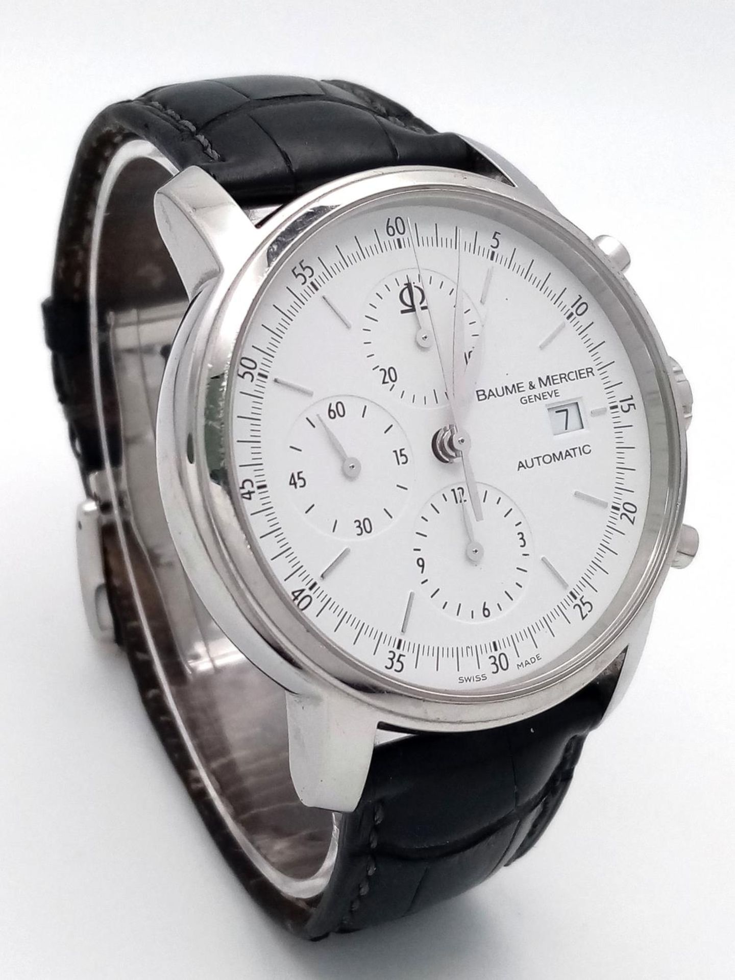 A Baume and Mercier Automatic Gents Watch. Black leather strap. Stainless steel case - 42mm. White - Bild 4 aus 9