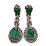 A Pair of Emerald Gemstone Drop Earrings with 3ctw of Emerald and Diamonds - 1.5ctw. Set in 925