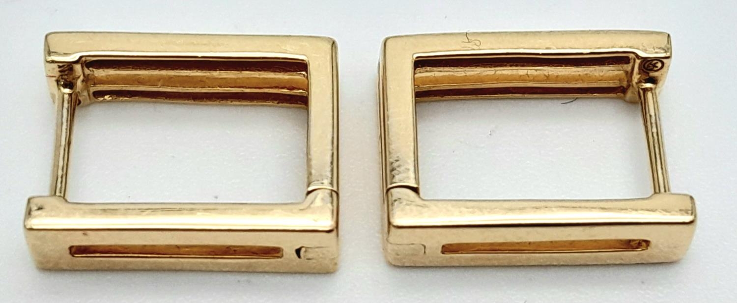 A Pair of 14k Gold and Diamond Massika Designer Rectangular Earrings. 2.2g total weight. - Image 3 of 7