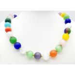 A Vibrant Multi-Coloured Cat's Eye Large Beaded Necklace. 14mm beads. 44cm necklace length.