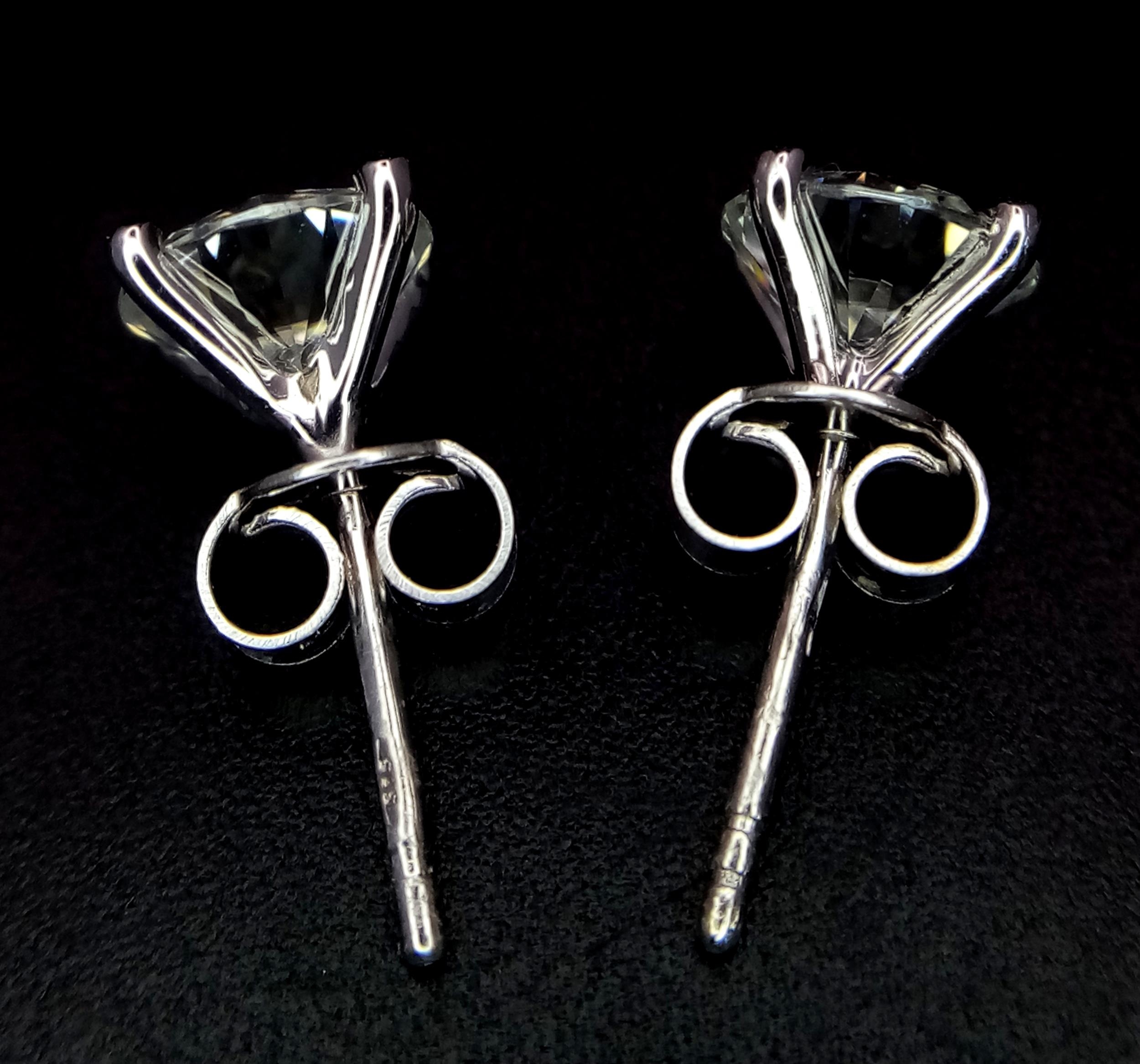 A Pair of 1ct Moissanite Earrings on 14K White Gold. Both stones come with a GRA certificate. 1.3g - Image 3 of 5