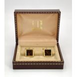 An Excellent Condition Pair of Square Yellow Gold Gilt Tortoiseshell Cufflinks by Dunhill in their