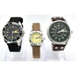 Three Unworn Military Homage Watches Comprising; 1) A German Laco Design Pilots Aviator Watch (