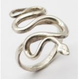 A Vintage Silver Snake Design Ring Size Q. 6.6 Grams Weight. Measuring 3.5cm Long.