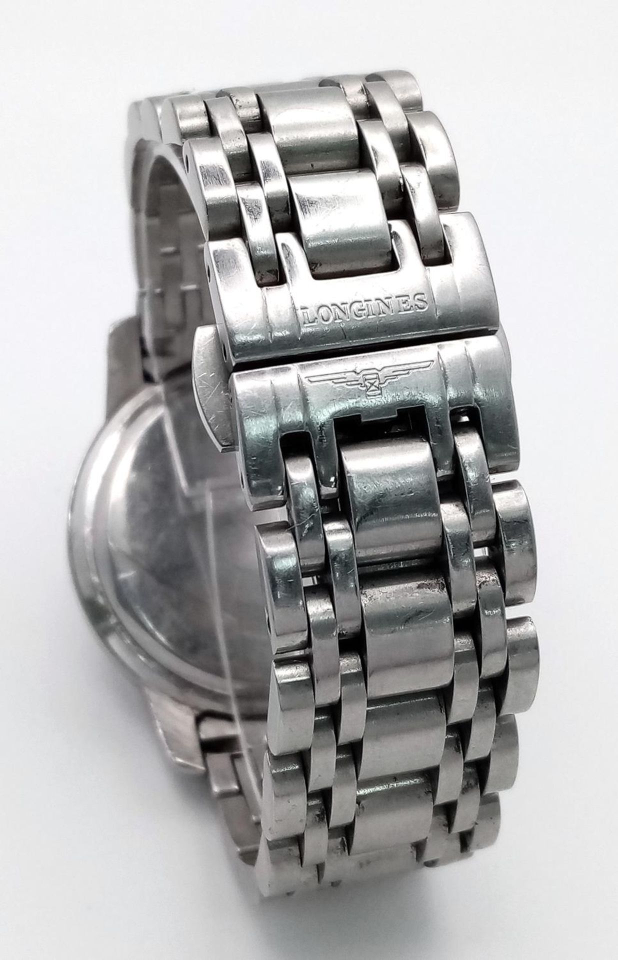 A Longine Quartz Chronograph Gents Watch. Stainless steel bracelet and case - 39mm. Black dial - Bild 6 aus 9