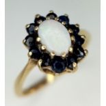 A 9K YELLOW GOLD SAPPHIRE & OPAL CLUSTER RING 2G SIZE L 1/2. SC 9075