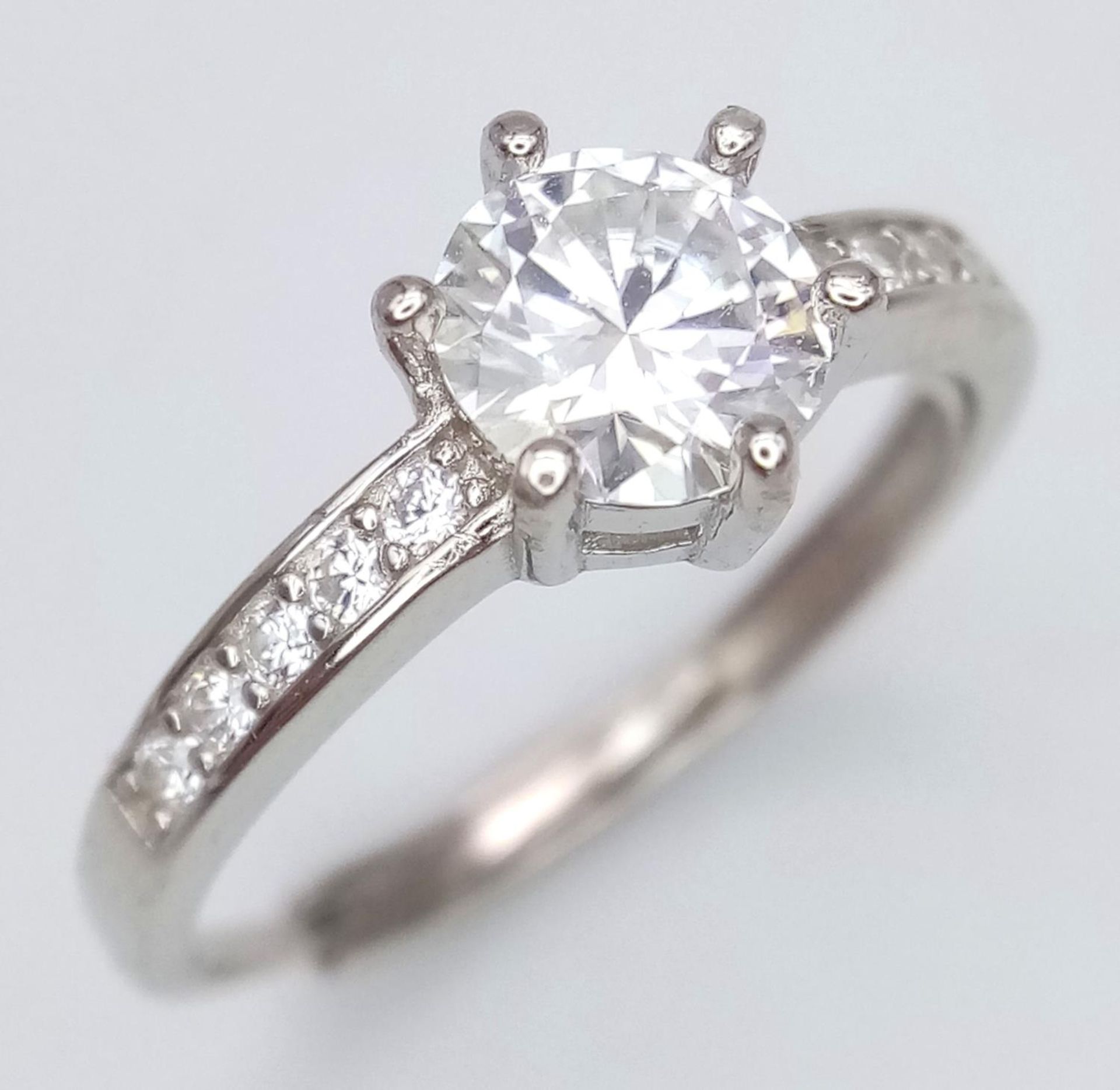 A 1ct Moissanite Ring set in 925 Silver. Size O. Comes with a GRA certificate. - Image 2 of 5