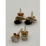 2 x pairs GEM SET 9 carat GOLD STUD EARRINGS. Both pairs complete with gold backs. 1.1 grams.