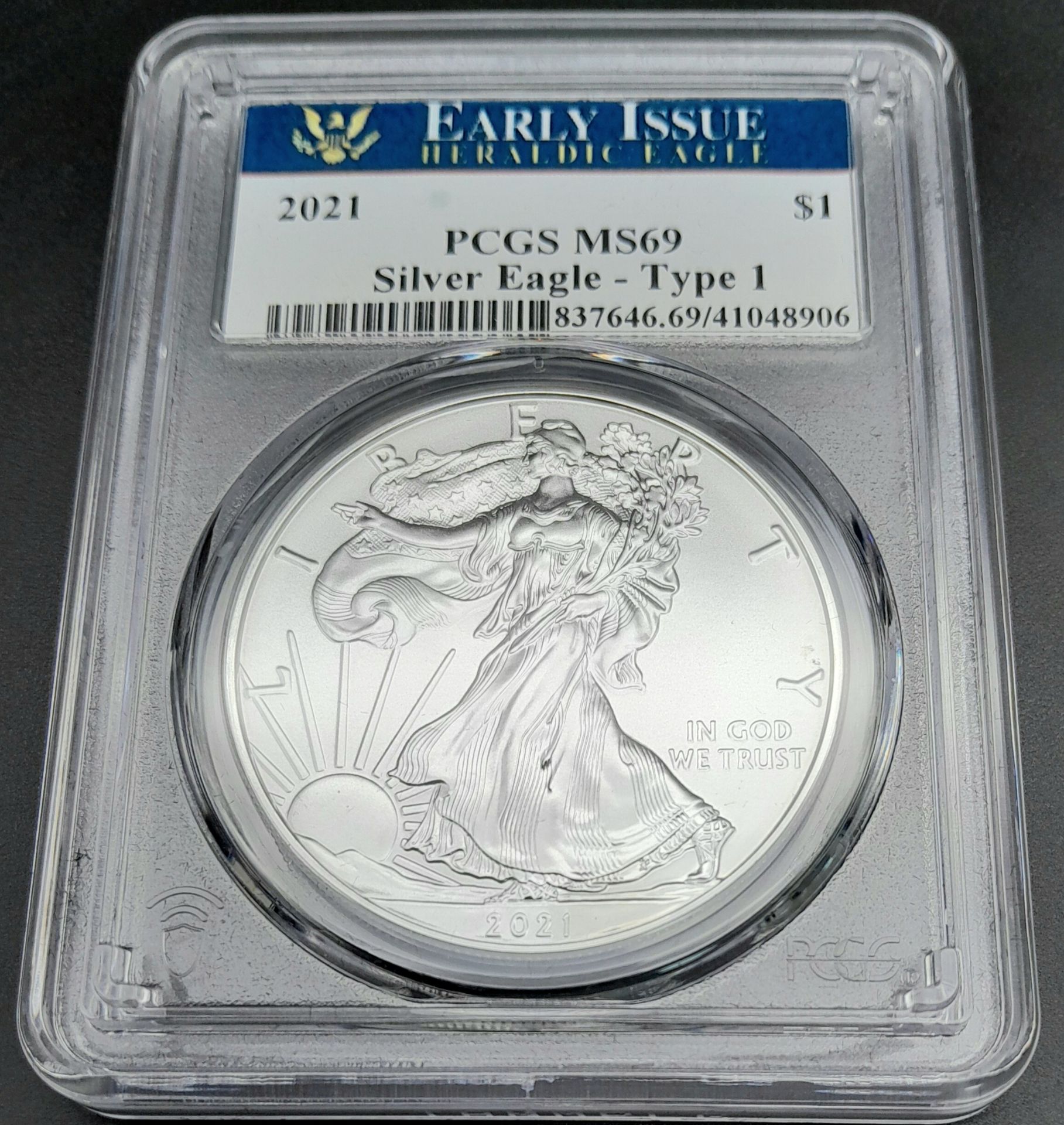 A Limited Edition (1 of 200), Early Issue Fine Silver Slabbed and Cased 2021 Silver Eagle with