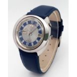 A Vintage Orient 21 Jewels Automatic Gents Watch. Blue leather strap. Stainless steel case - 40mm.