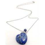 A Lapis Lazuli Snuff/ Perfume Bottle Pendant on a White Chain. 4cm and 50cm.
