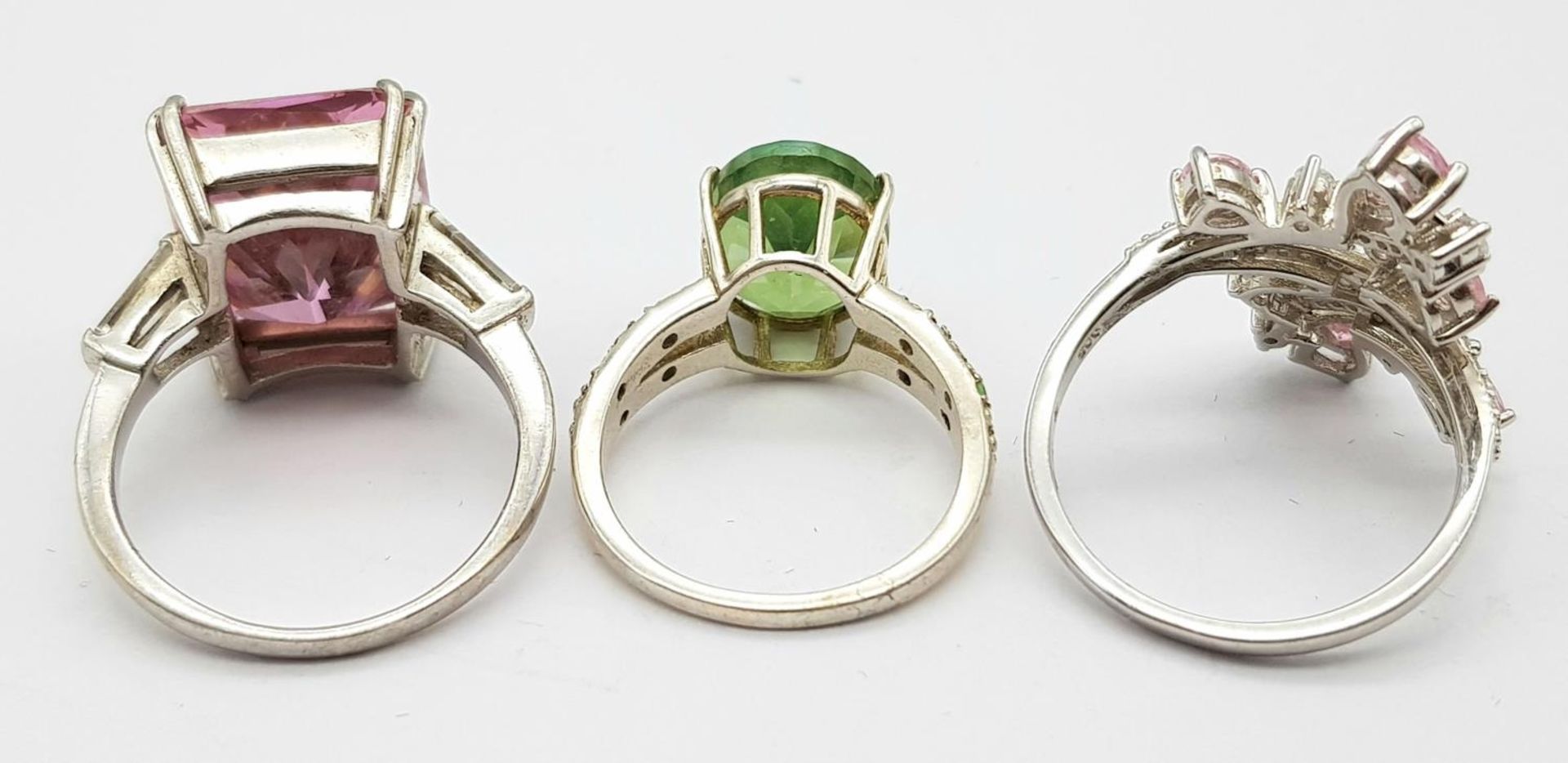 Three 925 Silver Different Style Stone Set Rings. Sizes: L, O and R. - Image 4 of 5