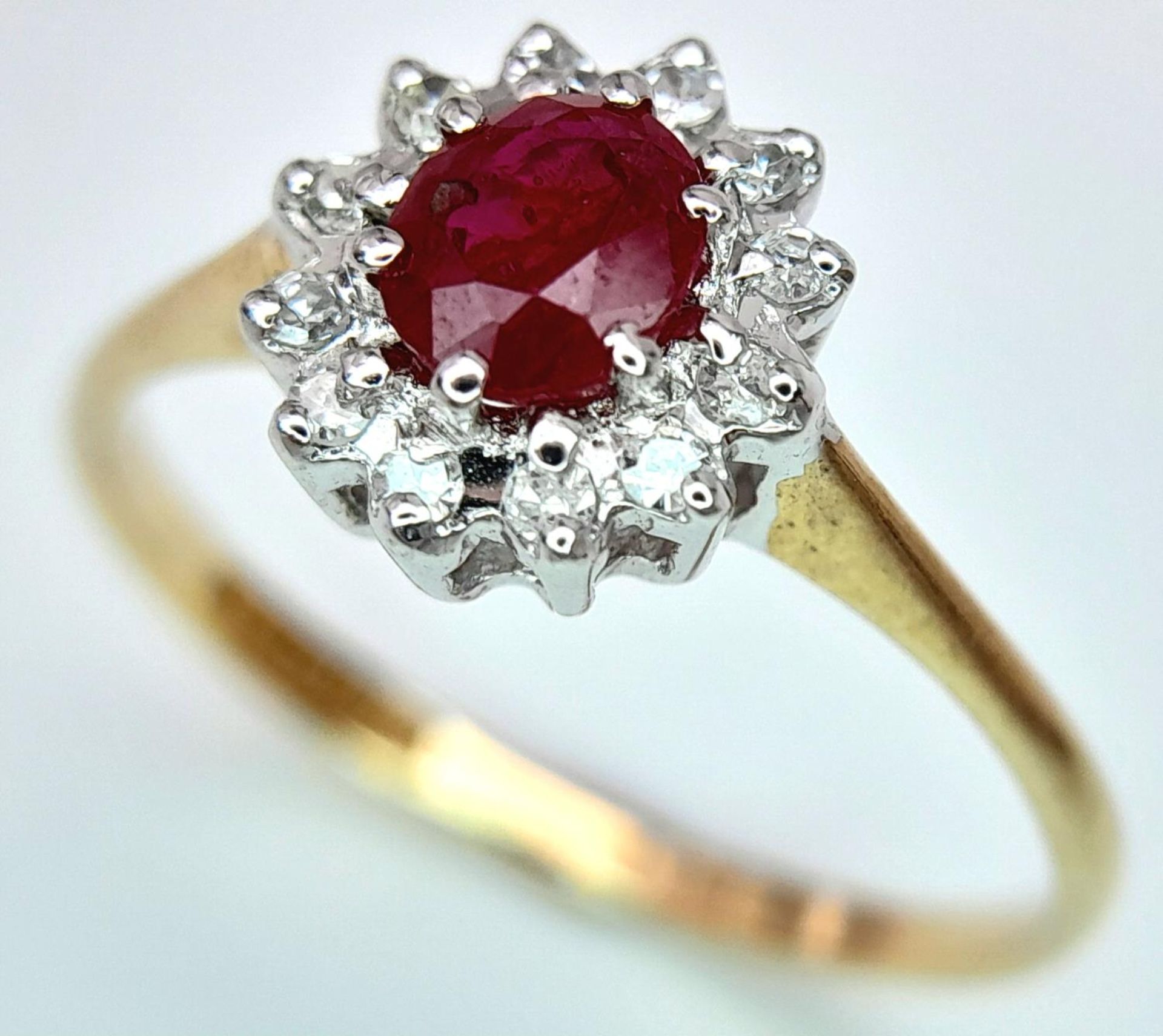 A 9K YELLOW GOLD DIAMOND & RUBY CLUSTER RING 1.4G SIZE N. ref: SPAS 9011 - Image 2 of 5