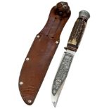 3rd Reich Hitler Youth Sheath Knife with acid etched blade dedicated to the 12th SS (Hitler Youth)