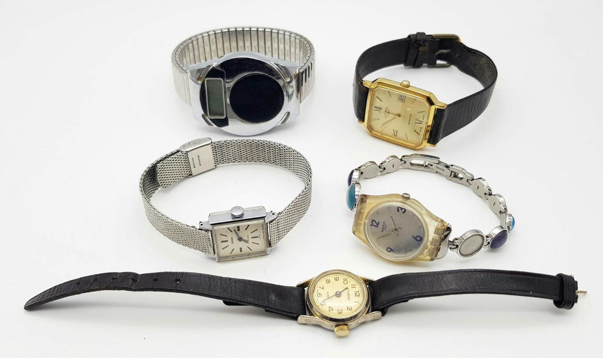 Five Different Style Vintage Watches. Includes Swatch and Voicer. As found.