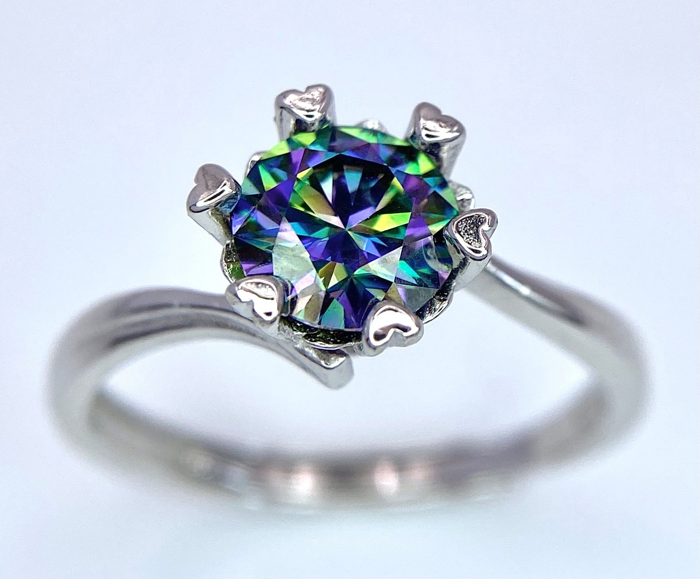 A 1ct Rainbow Moissanite and 925 Silver Ring. Size N. Comes with a GRA certificate. - Image 2 of 7