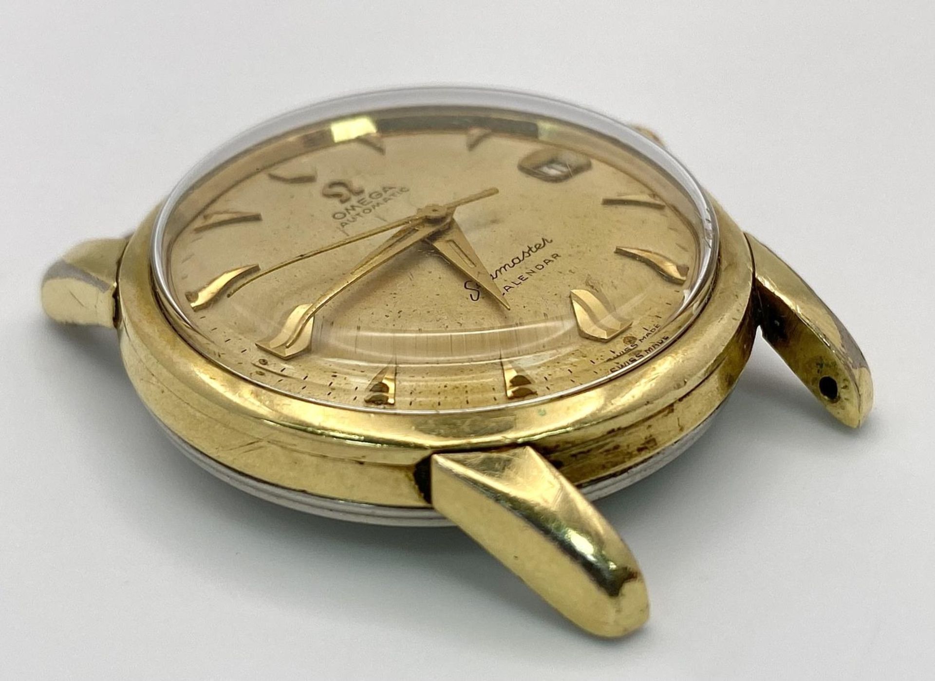 A Vintage Omega Seamaster Calendar Automatic Watch Case - 34mm. Gilded dial with date window. In - Image 3 of 5