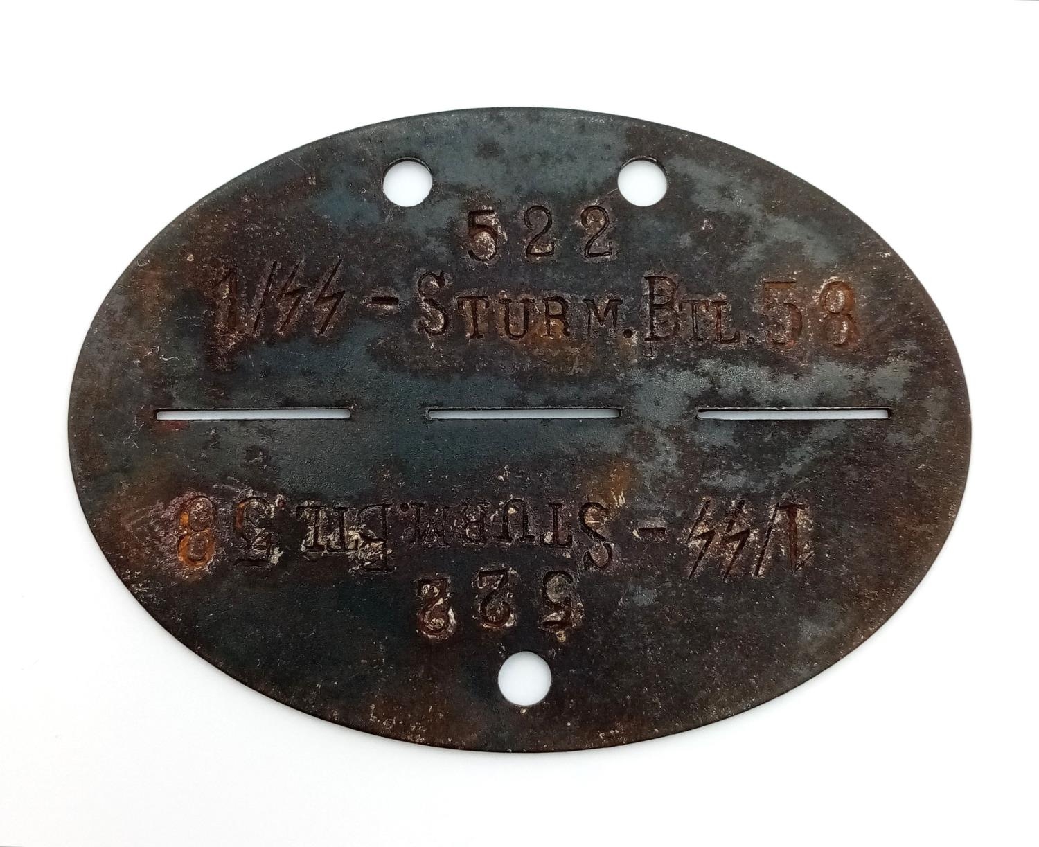 WW2 German Waffen SS Dog Tag to a soldier in the “Sturm” Battalion. A unit made up of foreign
