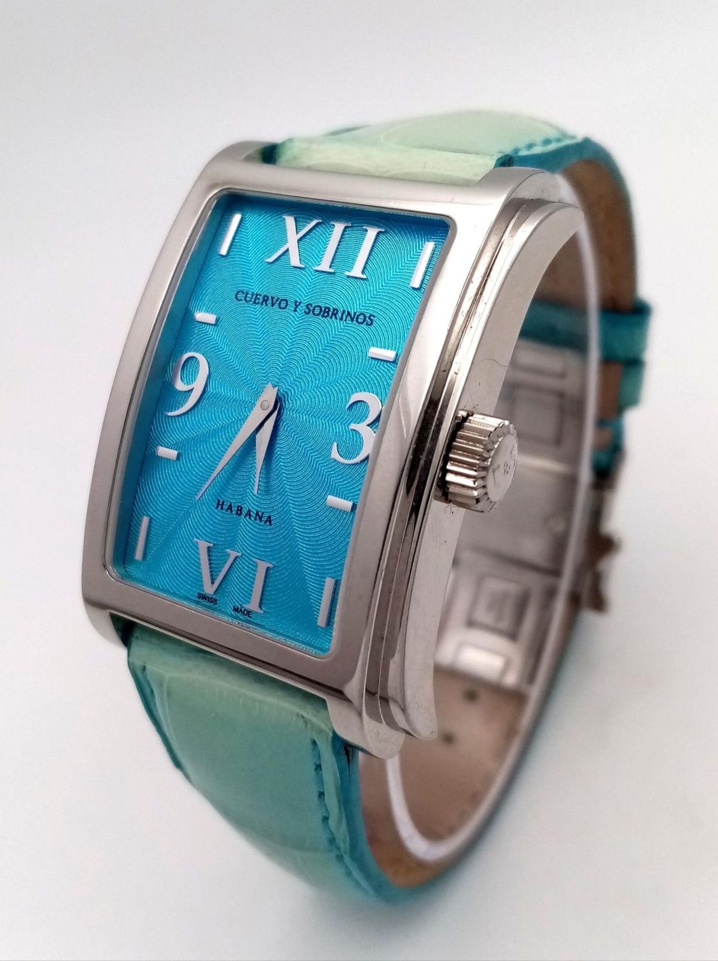 A Cuervo Sobrinos Habana Automatic Ladies Watch. Blue leather strap. Stainless steel case - 29mm. - Image 2 of 7