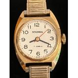 ladies vintage SEKONDA WRISTWATCH from the original Soviet factory production. Gold plated with