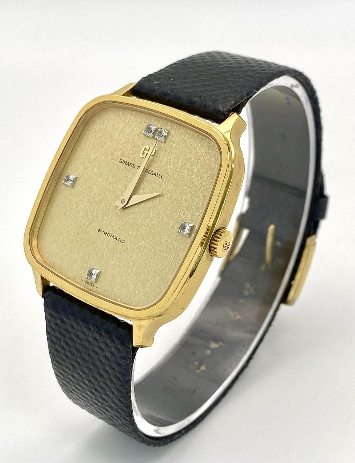 A Girard Perregaux Gold Plated Gyromatic Gents Watch. Black leather strap. Gold plated case - - Image 3 of 6