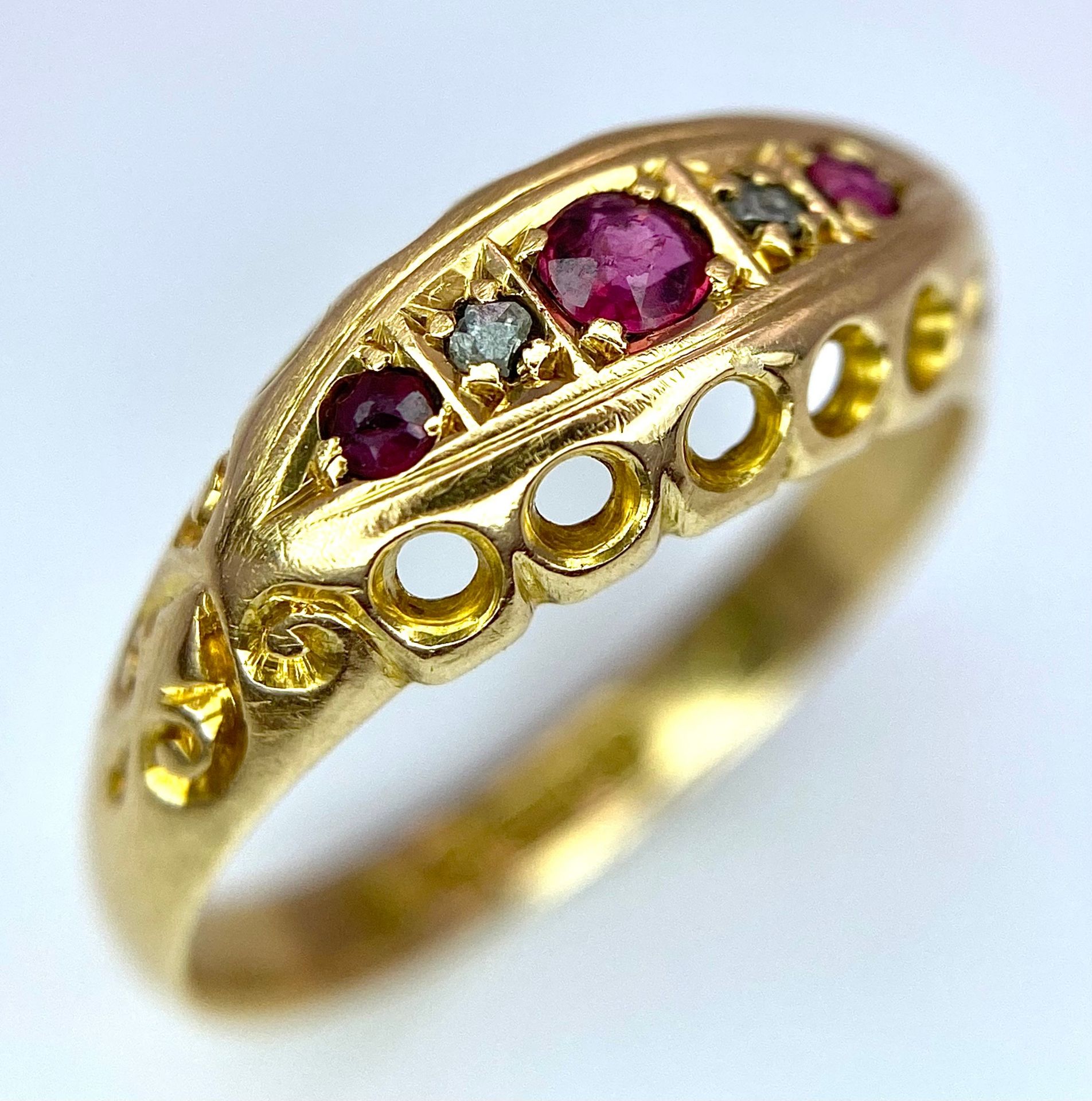 A 18K YELLOW GOLD ANTIQUE DIAMOND & RUBY RING 2.3G SIZE L HALLMARKED CHESTER 1729 A/S 1040 - 2 - Image 2 of 6