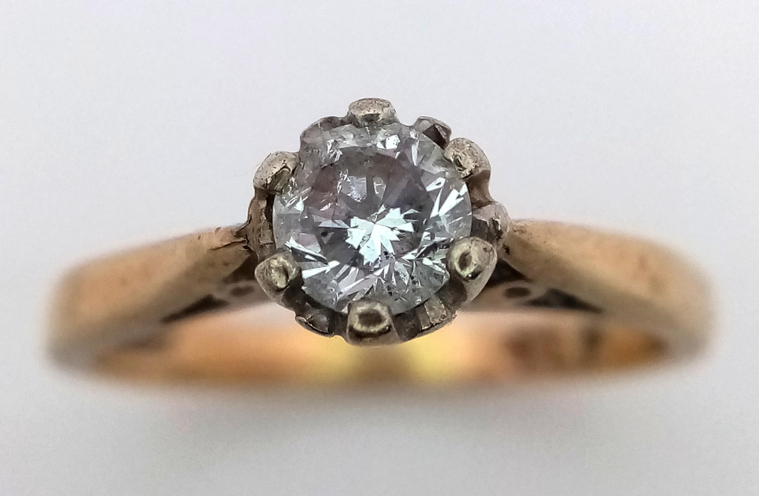 A 9K Yellow Gold Diamond Solitaire Ring. 0.25ct diamond. Size J. 2g total weight. - Image 2 of 6