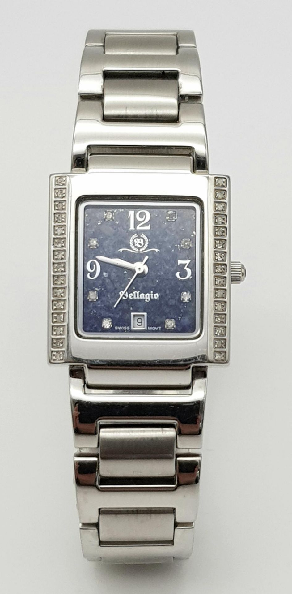 A Bellagio Diamond Ladies Watch. Stainless steel bracelet and case - 25mm. Diamond bezel. Blue - Image 2 of 6