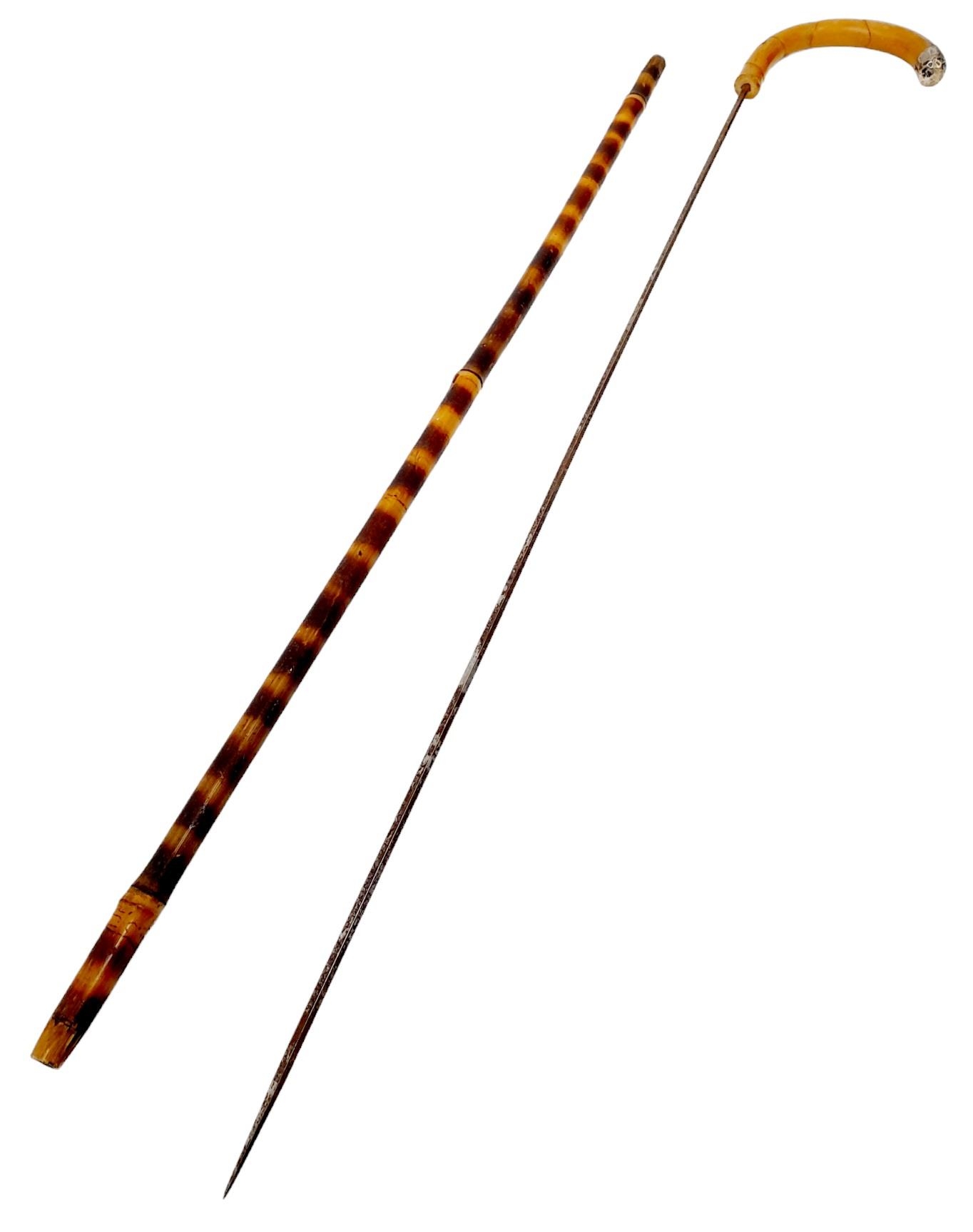 An Antique ‘Dandy’s’ Hallmarked Silver Topped Bamboo Two Tone Sword Stick by London Silversmith. - Image 2 of 5