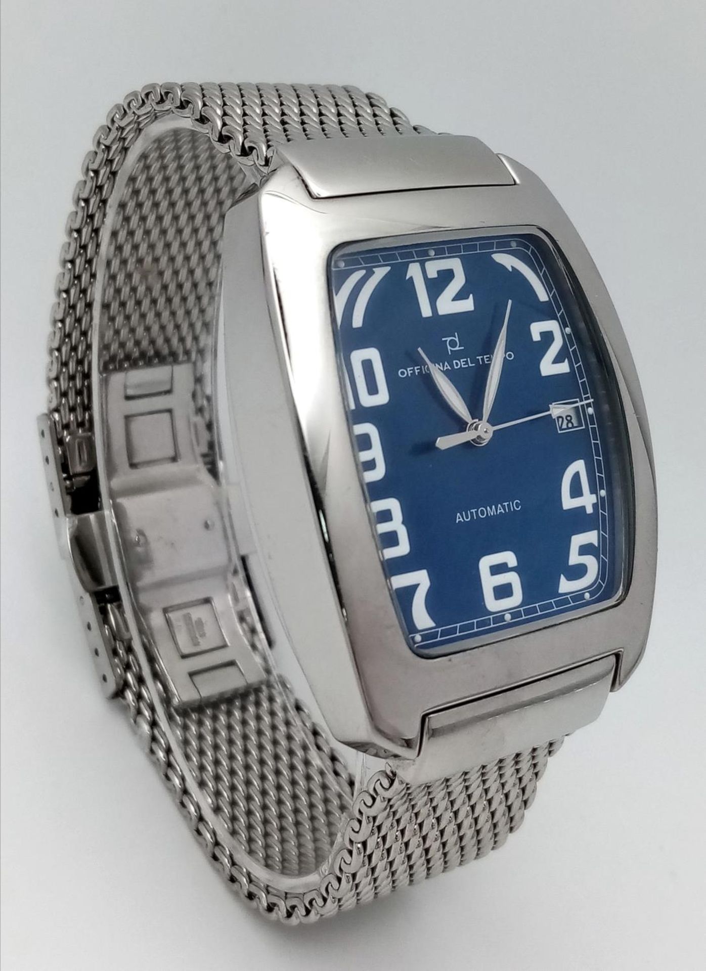 An Officina Del Tempo Automatic Gents Watch. Stainless steel bracelet and case - 38mm. Blue dial - Image 3 of 7