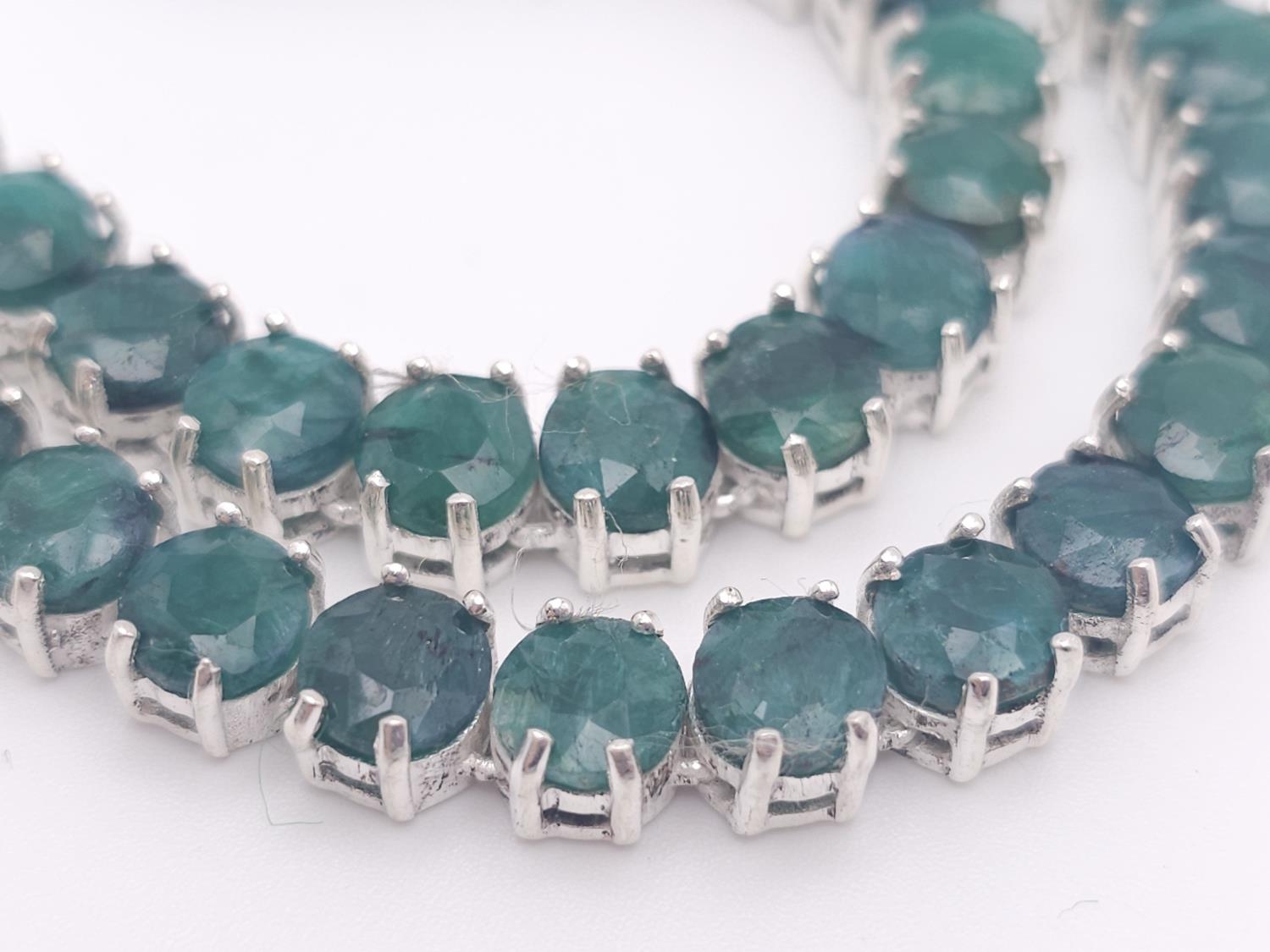 An Emerald Round Cut Tennis Necklace. Set in 925 Silver. 44cm length. 50g total weight. Ref: CD-1312 - Image 3 of 6