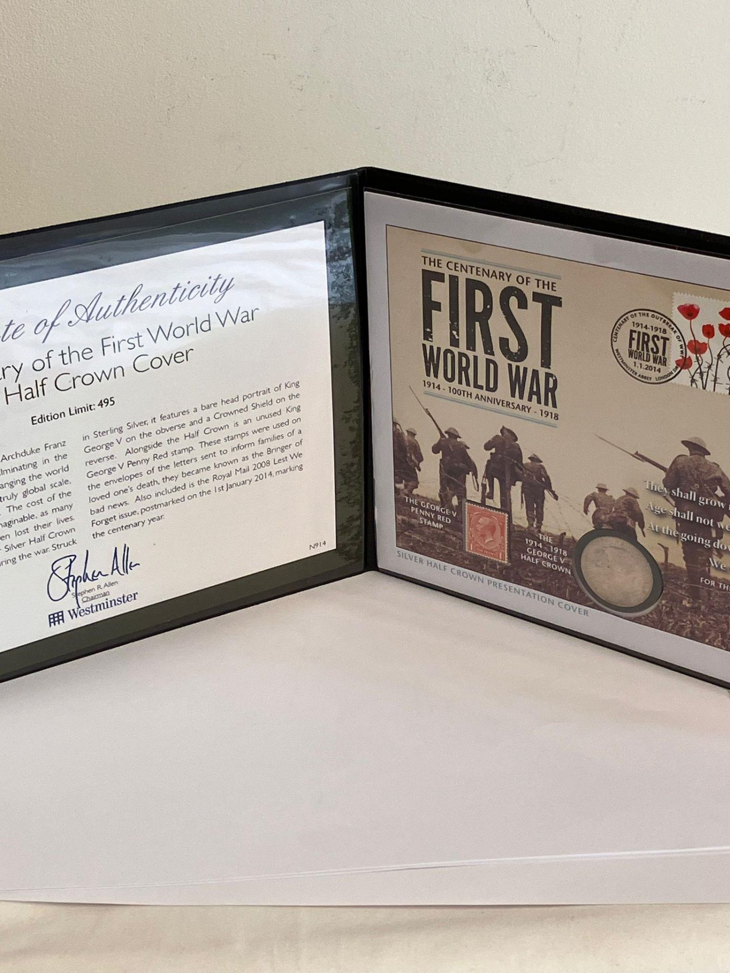 Westminster First World War centenary set. To include a 1915 SILVER HALF CROWN together with an