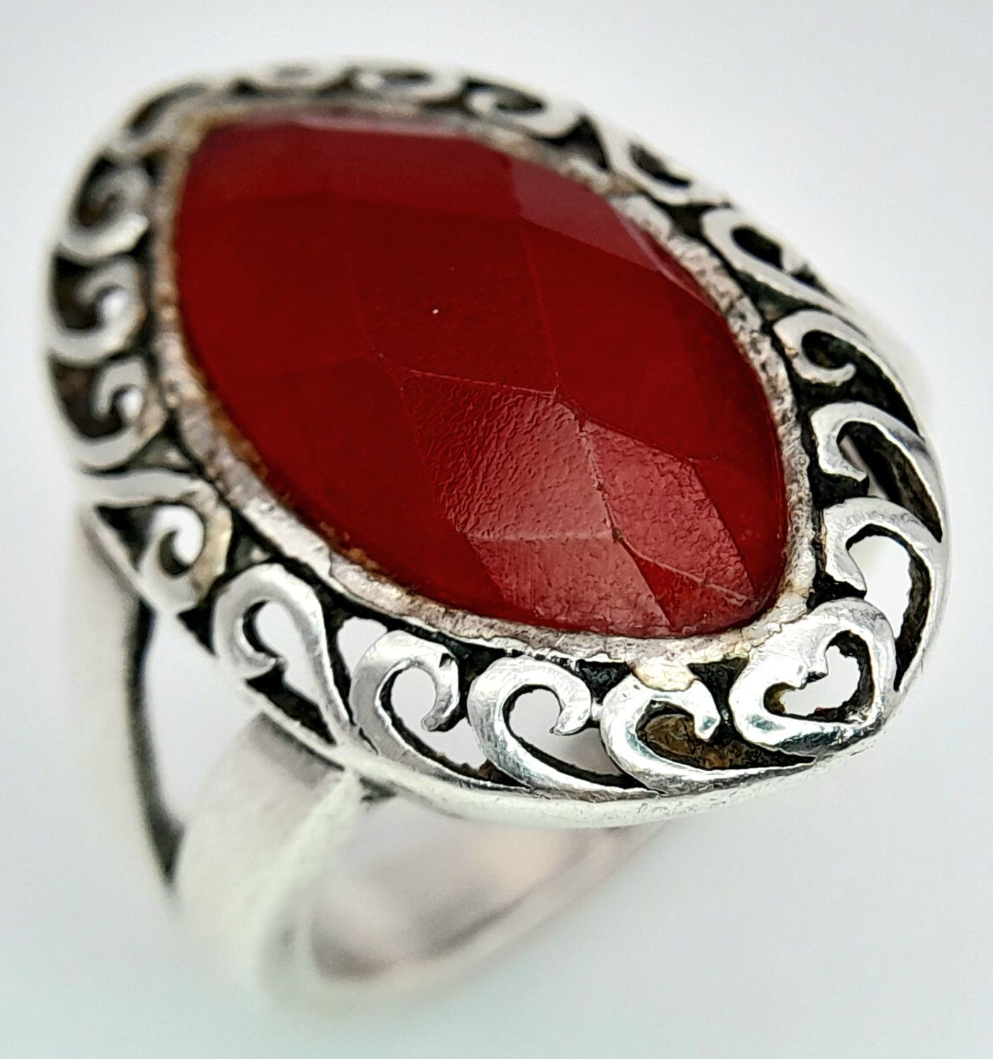 A Red Stone on 925 Silver Ring. Size P, 5.85g total weight. - Image 6 of 6