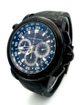 A Carl F. Bucherer Travel Tec GMT Chronograph Automatic Gents Watch. Black vulcanised rubber