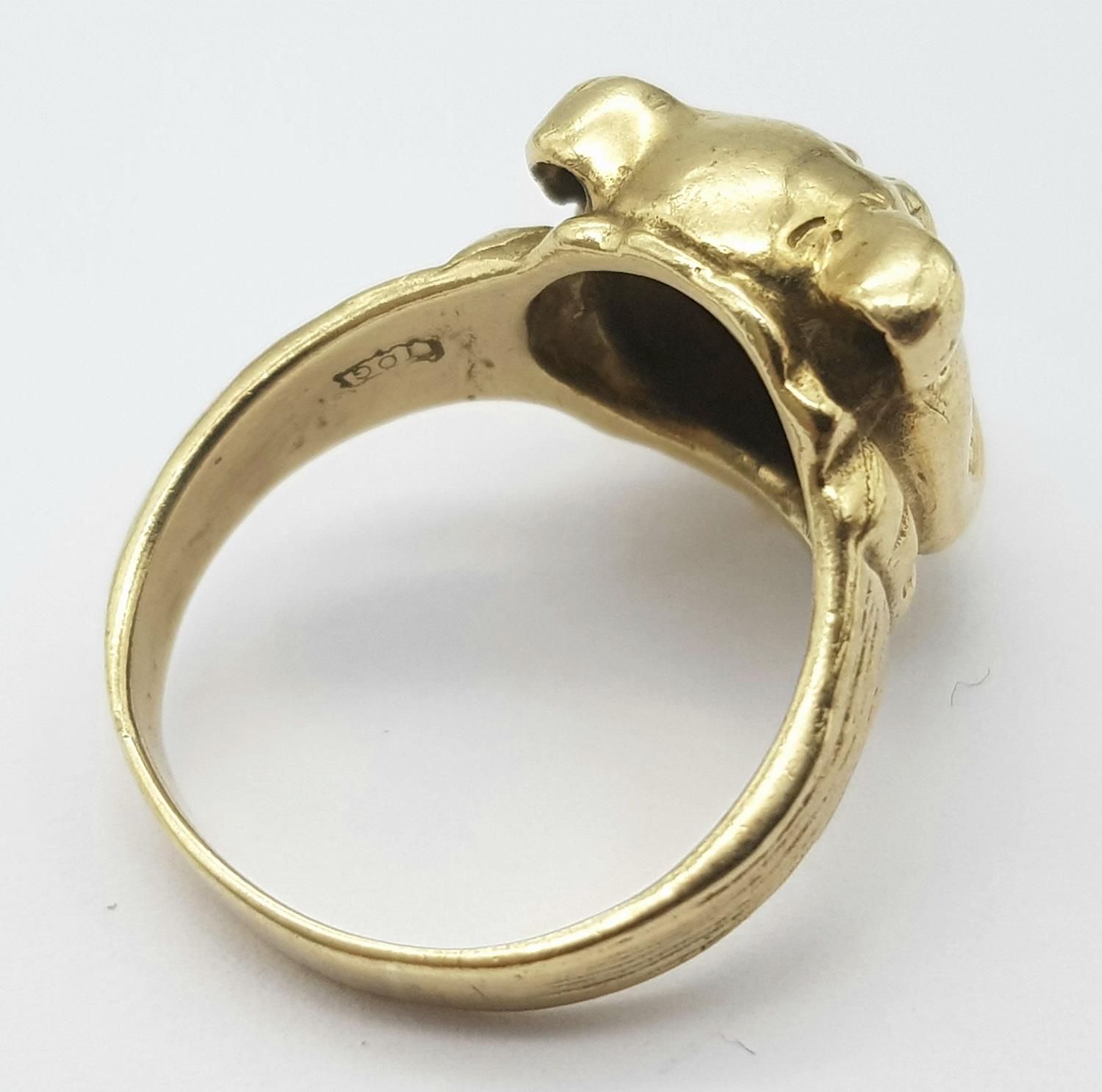 A 9K YELLOW GOLD BULLDOG RING 8G SIZE P SC 9060 - Image 4 of 5