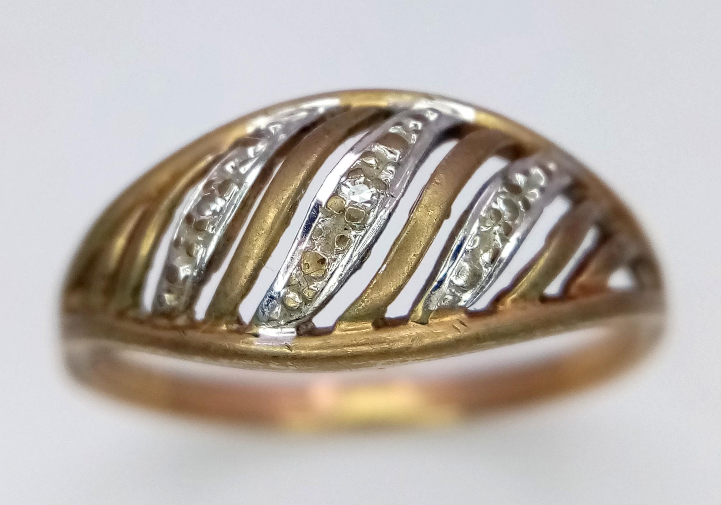 A Vintage 9K Yellow Gold Small Diamond Wave Ring. Size N. 1.8g weight. - Image 2 of 5