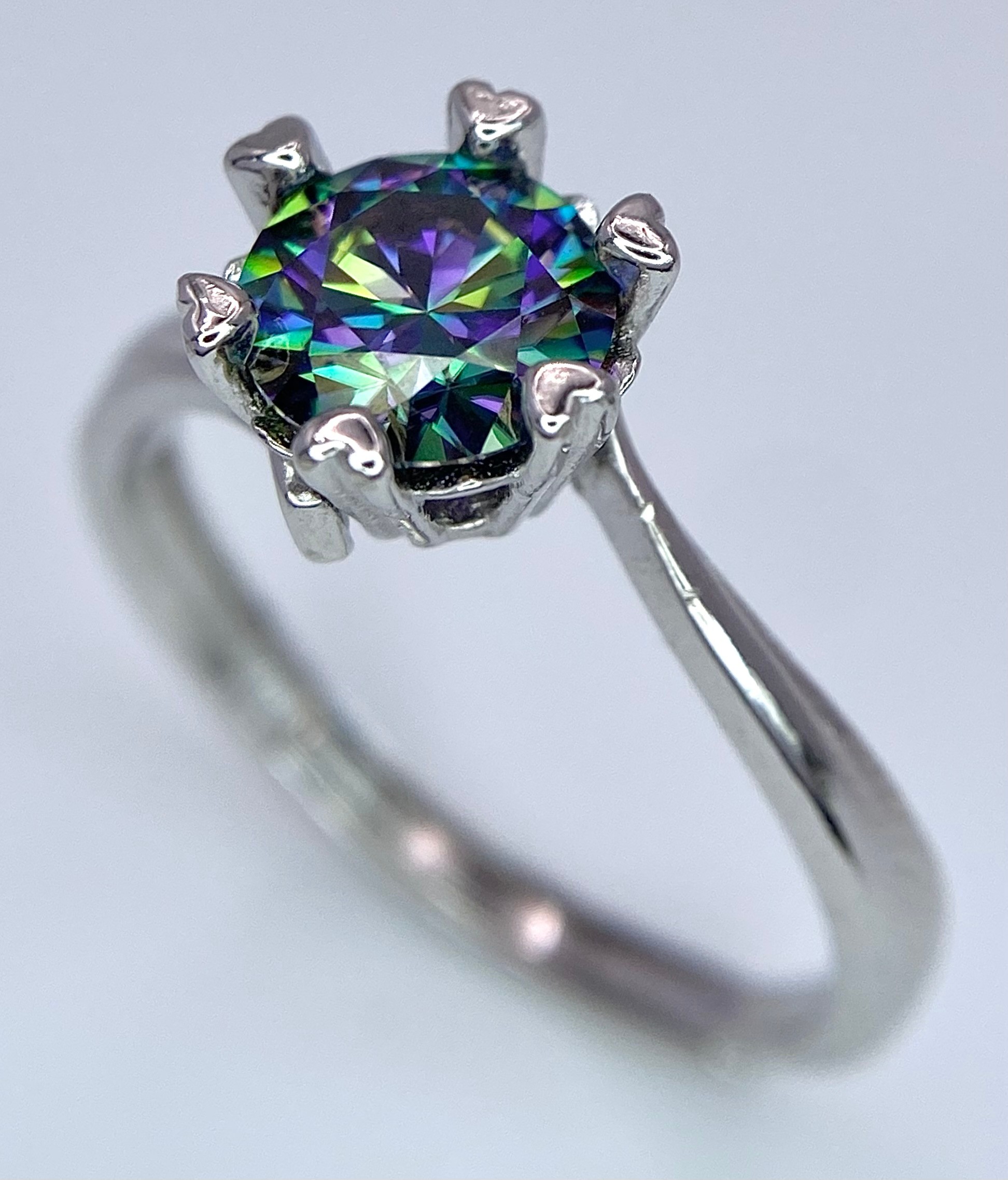 A 1ct Rainbow Moissanite and 925 Silver Ring. Size N. Comes with a GRA certificate. - Image 3 of 7