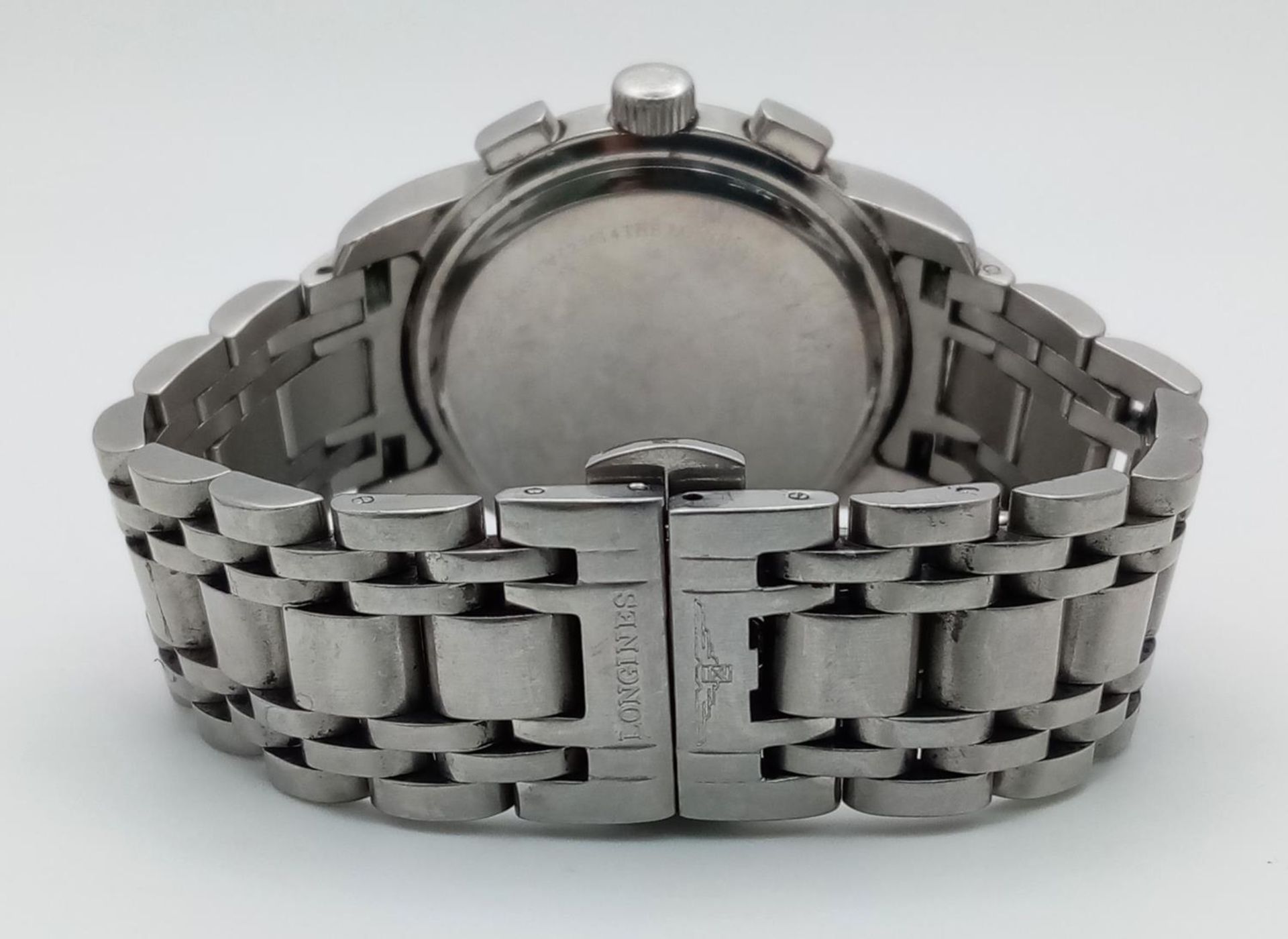 A Longine Quartz Chronograph Gents Watch. Stainless steel bracelet and case - 39mm. Black dial - Bild 9 aus 9